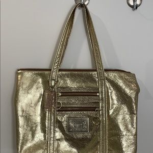 Coach gold large leather tote bag